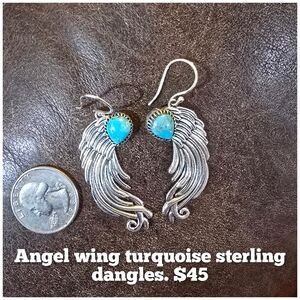 Silver Angel Wing Earrings with Turquoise Accents
